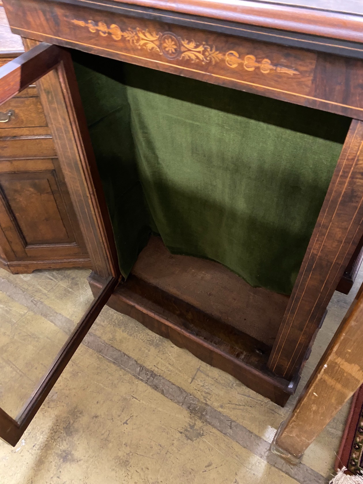 A Victorian inlaid walnut pier cabinet, width 80cm, depth 36cm, height 107cm